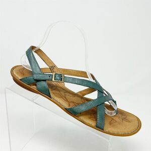 Born Strappy Green Blue Leather Slingback Flat Sandals Size 11 Casual Summer